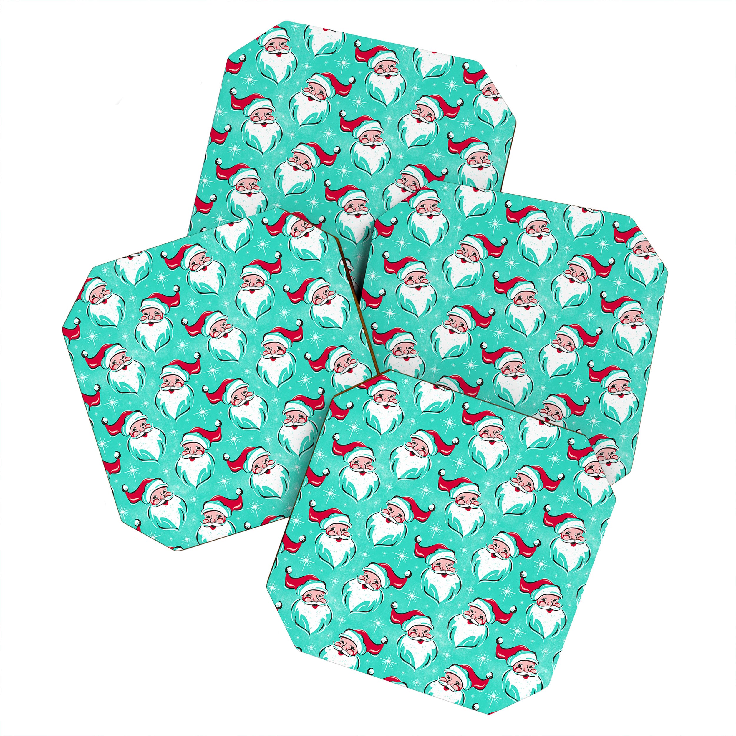 'Tis The Season Retro Santa Aqua Multi Pattern Coaster Gallery Image 1