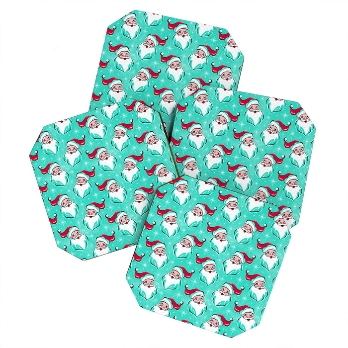 'Tis The Season Retro Santa Aqua Multi Pattern Coaster Gallery Image 1