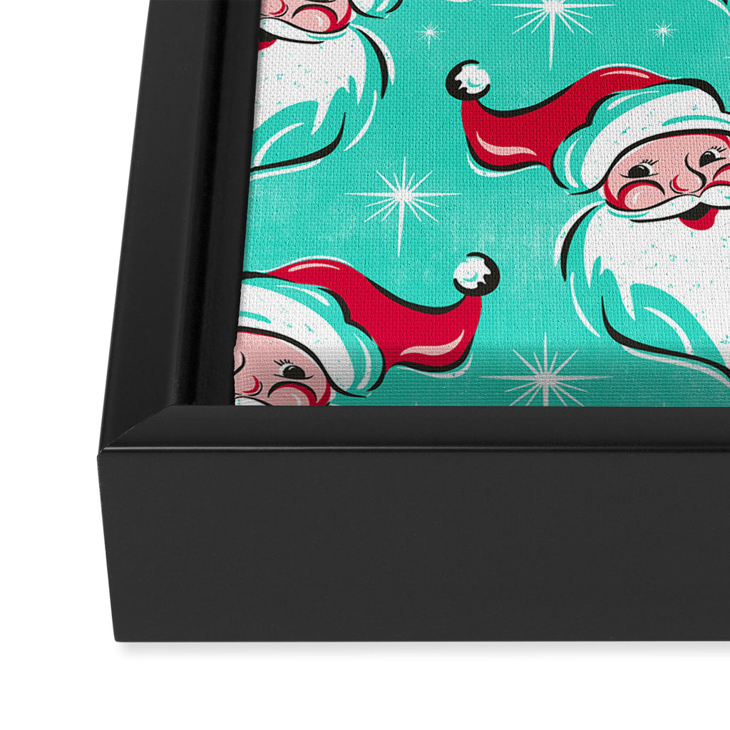 'Tis The Season Retro Santa Aqua Multi Pattern Framed Canvas Print Gallery Image 3