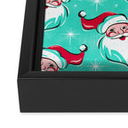 'Tis The Season Retro Santa Aqua Multi Pattern Framed Canvas Print Gallery Image 3