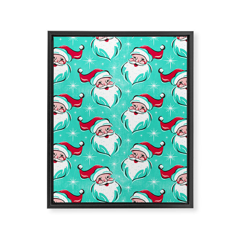'Tis The Season Retro Santa Aqua Multi Pattern Framed Canvas Print Gallery Image 8
