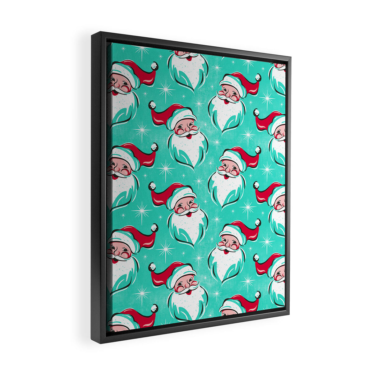 'Tis The Season Retro Santa Aqua Multi Pattern Framed Canvas Print Gallery Image 2