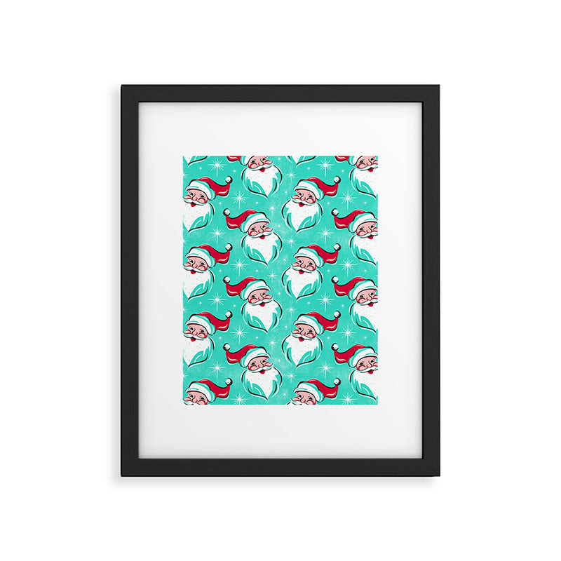 'Tis The Season Retro Santa Aqua Multi Pattern Framed Art Print Gallery Image 6