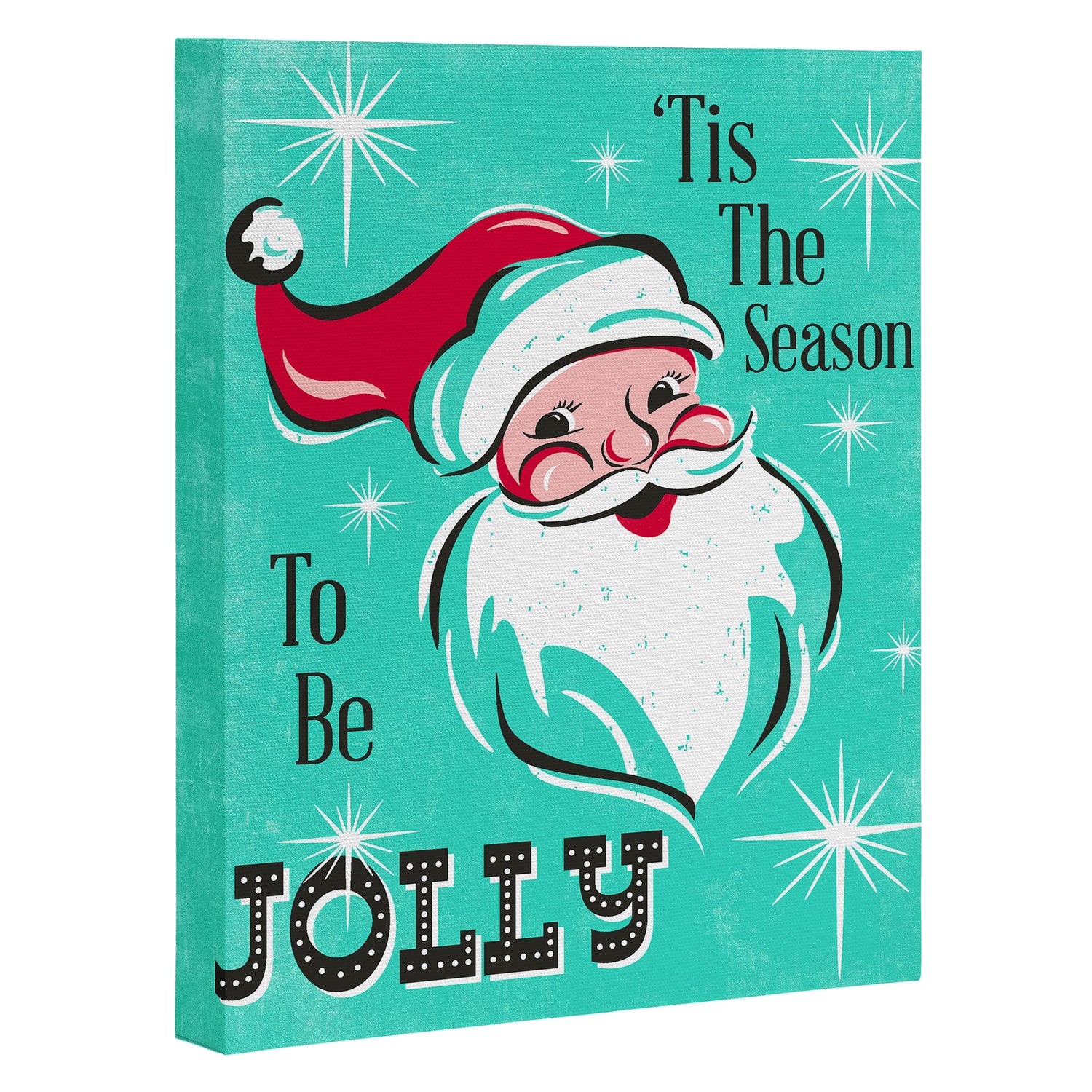 'Tis The Season - Retro Santa Aqua Colorful Canvas Print Gallery Image 3