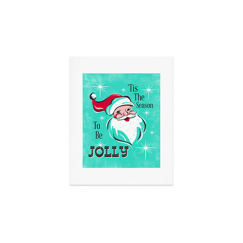 'Tis The Season - Retro Santa Aqua Colorful Art Print Gallery Image 1