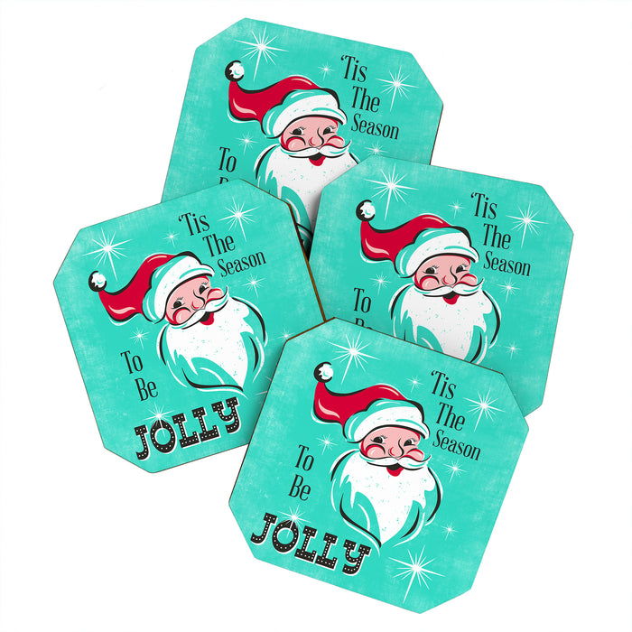 'Tis The Season - Retro Santa Aqua Colorful Coaster Gallery Image 1