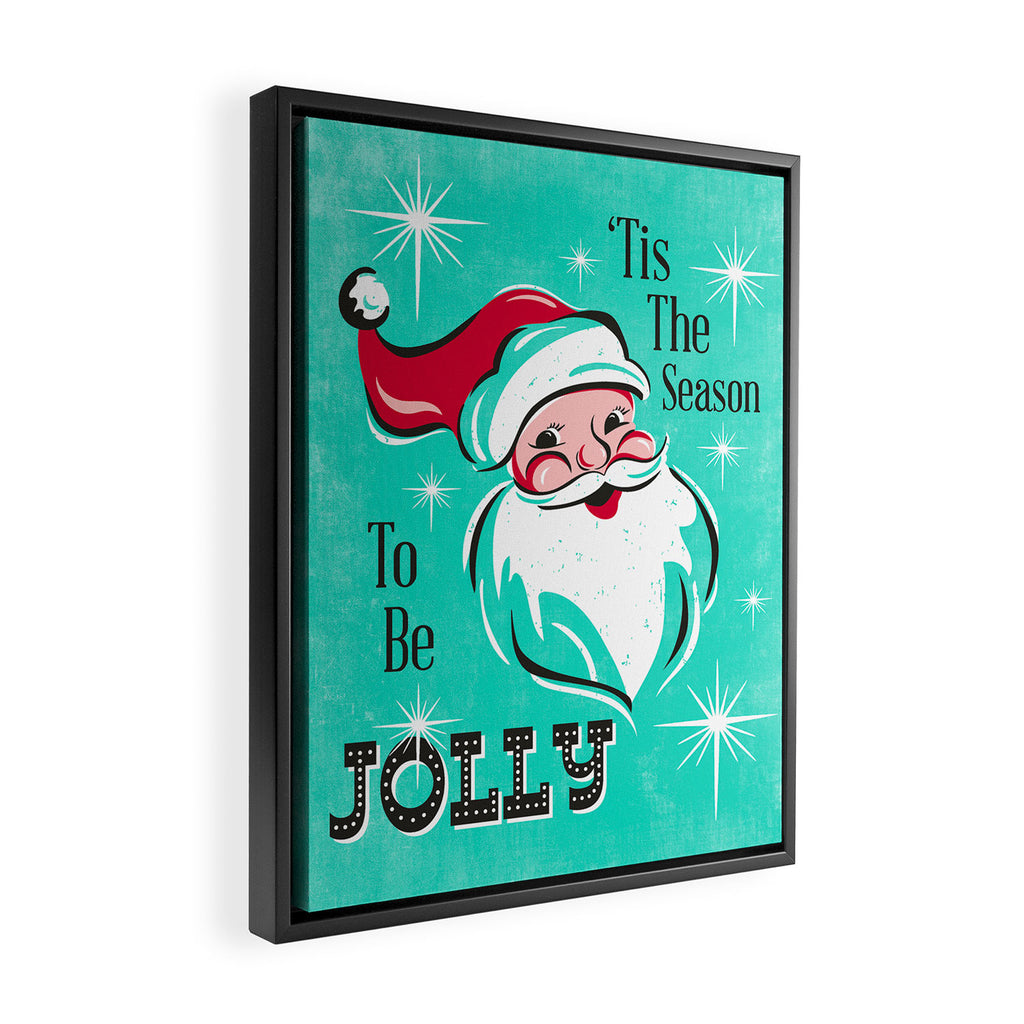 'Tis The Season - Retro Santa Aqua Colorful Framed Canvas Print Gallery Image 2