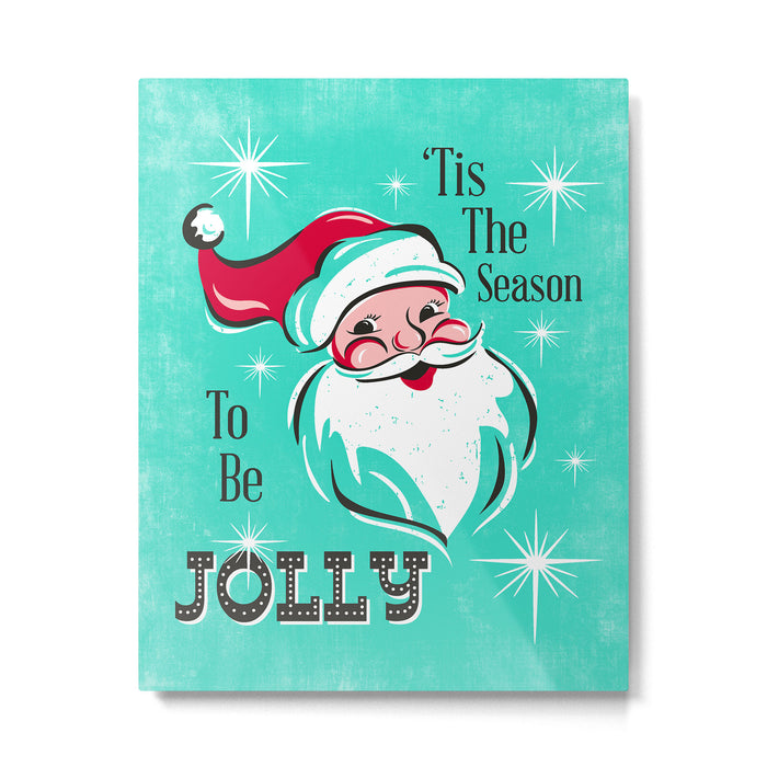 'Tis The Season - Retro Santa Aqua Colorful Metal Print Gallery Image 1