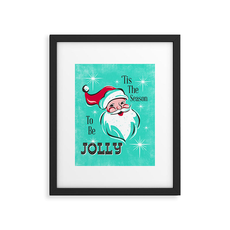 'Tis The Season - Retro Santa Aqua Colorful Framed Art Print Gallery Image 6