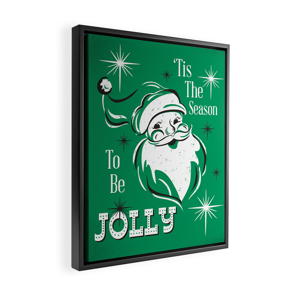 'Tis The Season - Retro Santa Green Framed Canvas Print Gallery Image 2