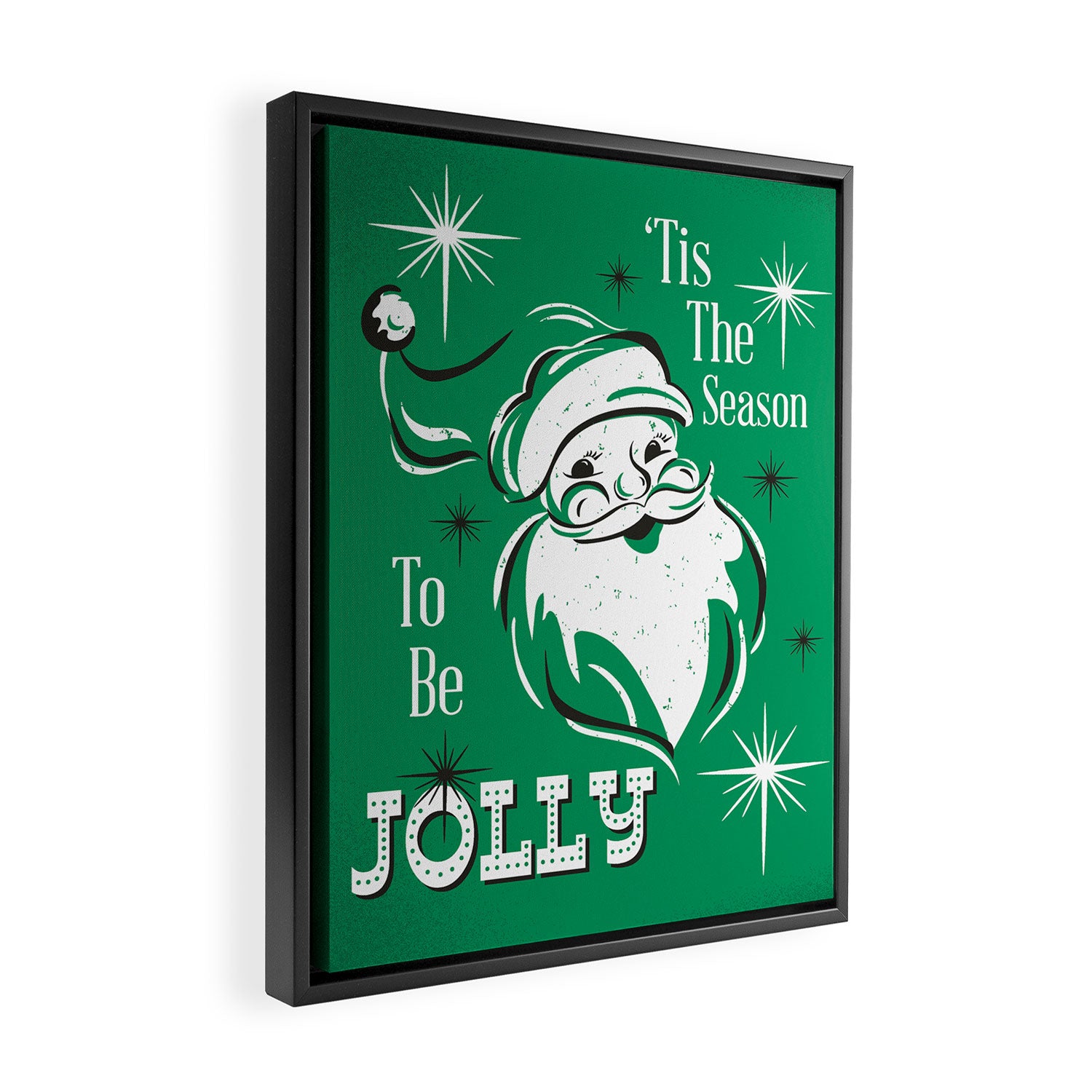 'Tis The Season - Retro Santa Green Framed Canvas Print Gallery Image 2