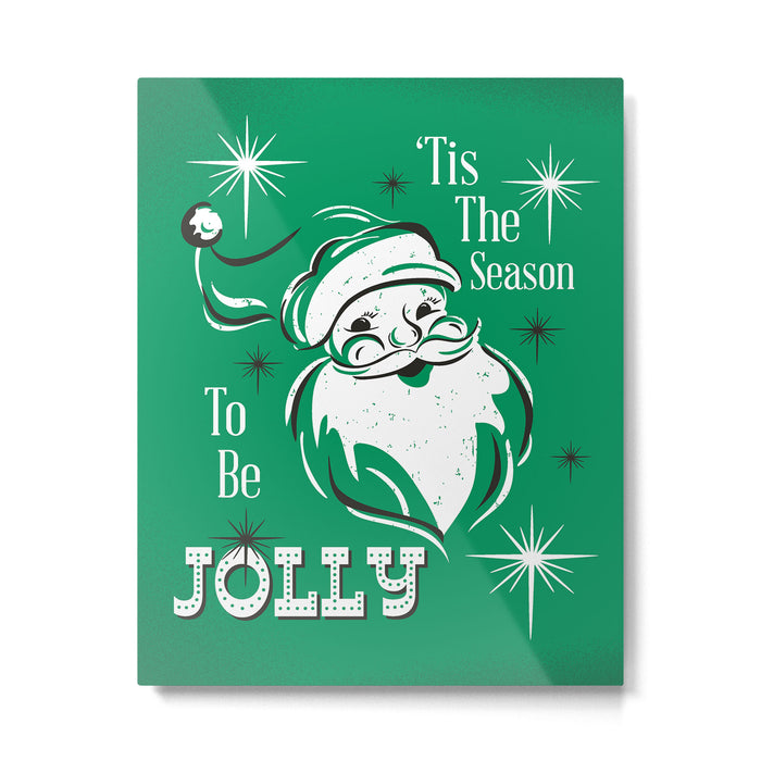 'Tis The Season - Retro Santa Green Metal Print Gallery Image 1