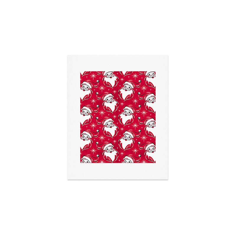 'Tis The Season Retro Santa Red White Pattern Art Print Gallery Image 1