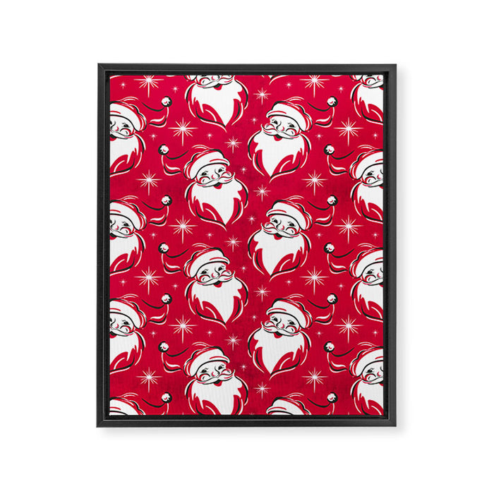 'Tis The Season Retro Santa Red White Pattern Framed Canvas Print Gallery Image 1