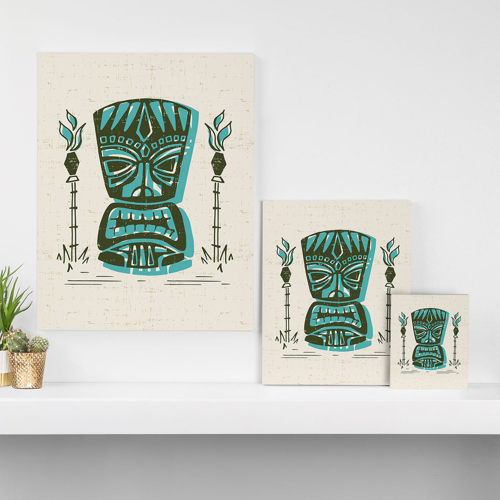 Tropical Tiki - Cream & Aqua Canvas Print Gallery Image 3