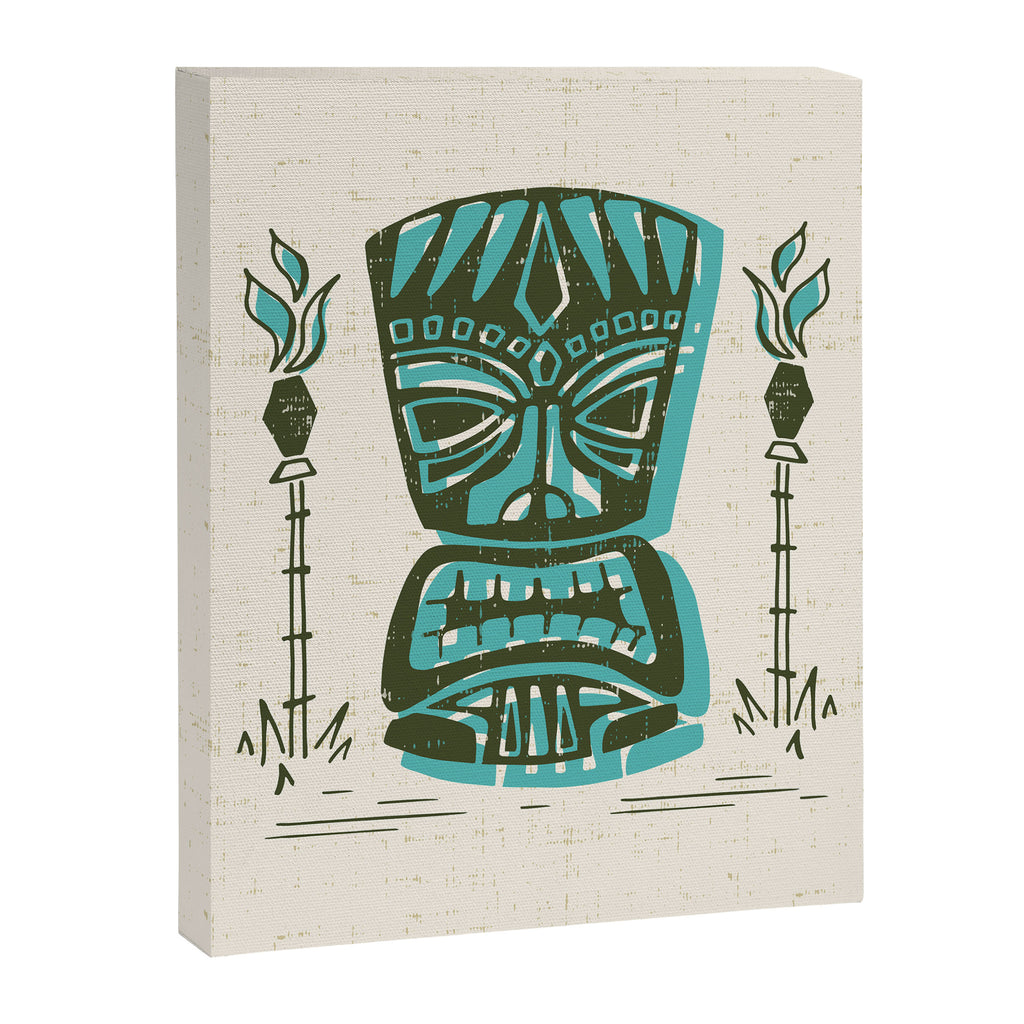 Tropical Tiki - Cream & Aqua Canvas Print Gallery Image 3