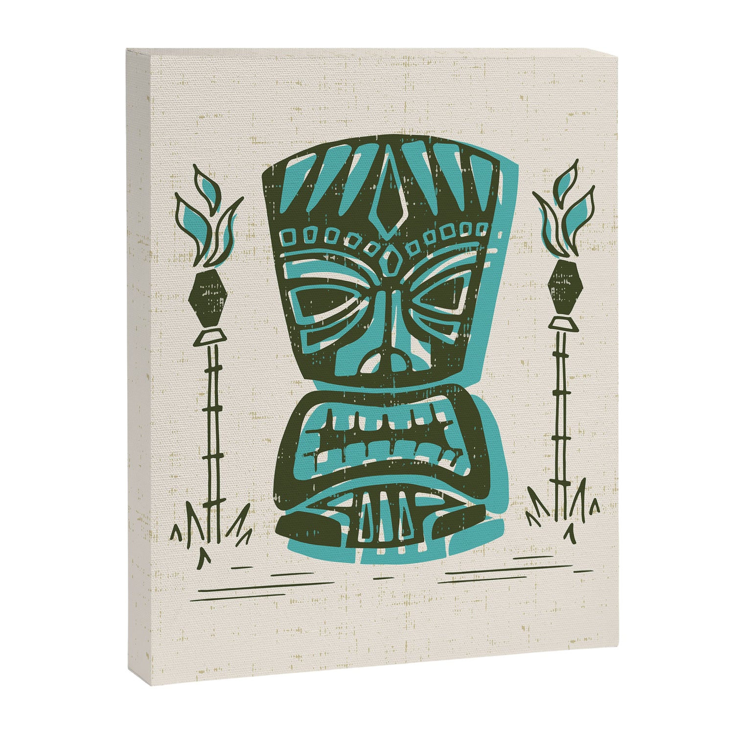 Tropical Tiki - Cream & Aqua Canvas Print Gallery Image 3