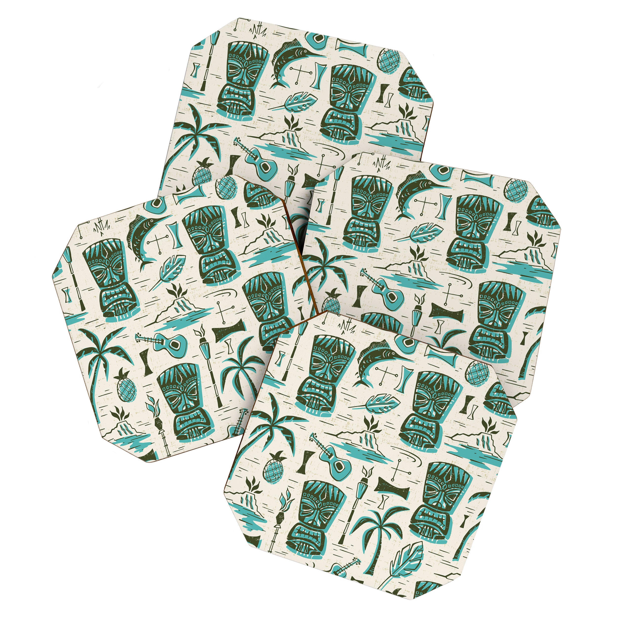 Tropical Tiki - Cream & Aqua Coaster Gallery Image 1