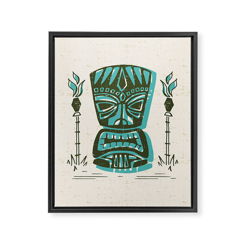 Tropical Tiki - Cream & Aqua Framed Canvas Print Gallery Image 3