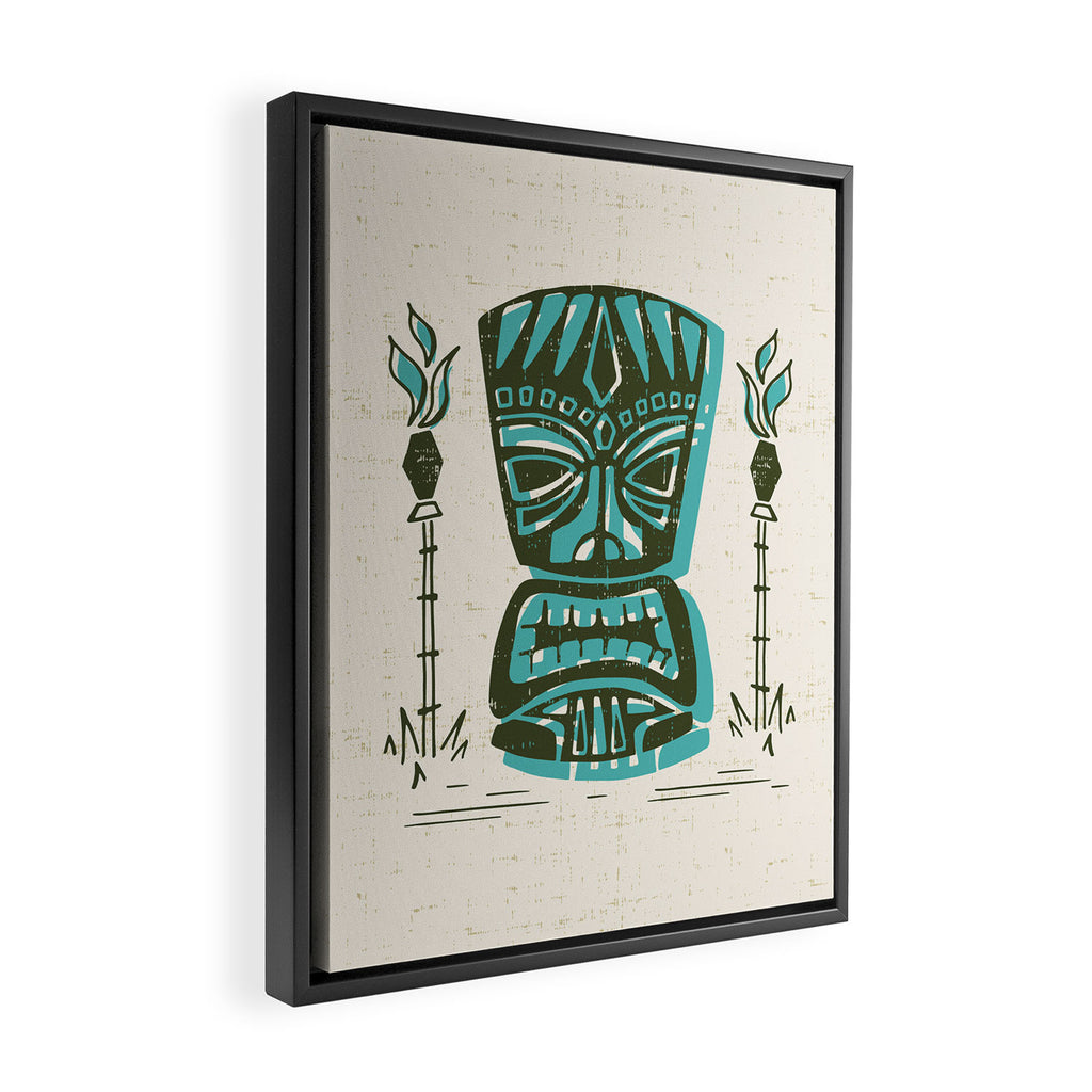 Tropical Tiki - Cream & Aqua Framed Canvas Print Gallery Image 2