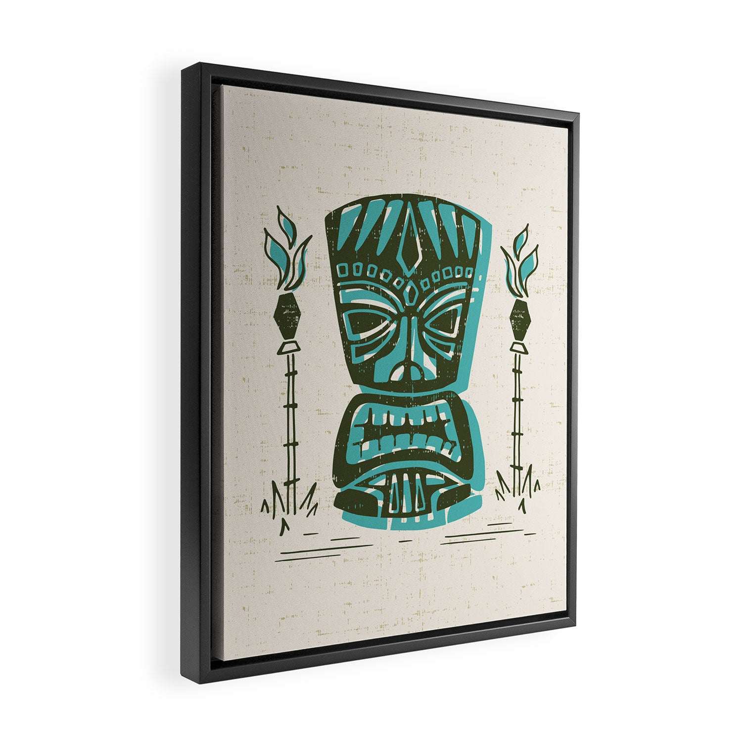 Tropical Tiki - Cream & Aqua Framed Canvas Print Gallery Image 2