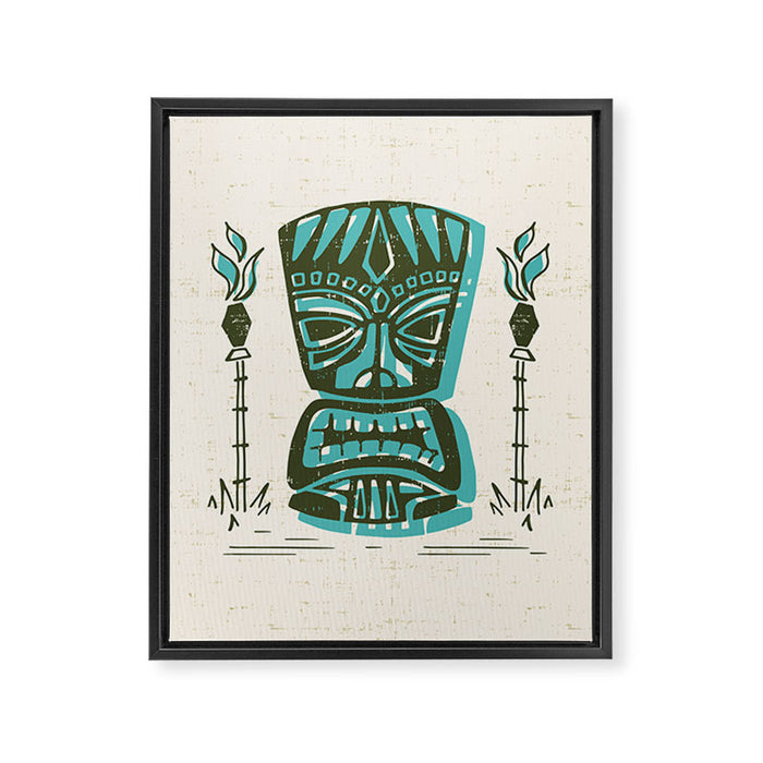 Tropical Tiki - Cream & Aqua Framed Canvas Print Gallery Image 1