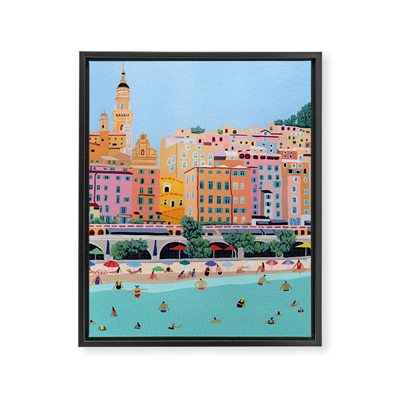 Menton - Original painting of France - Beach art - French Riviera Framed Canvas Print Gallery Image 6