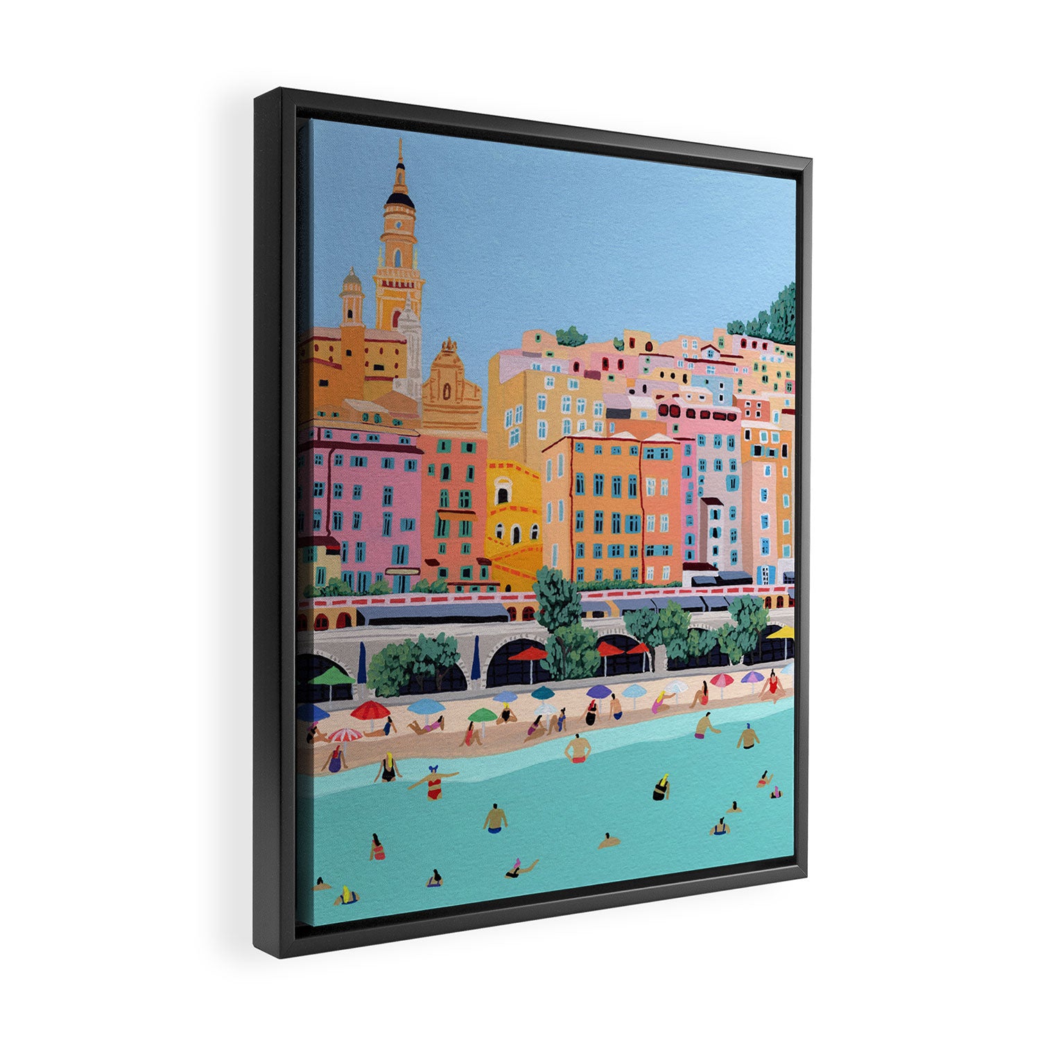 Menton - Original painting of France - Beach art - French Riviera Framed Canvas Print Gallery Image 2
