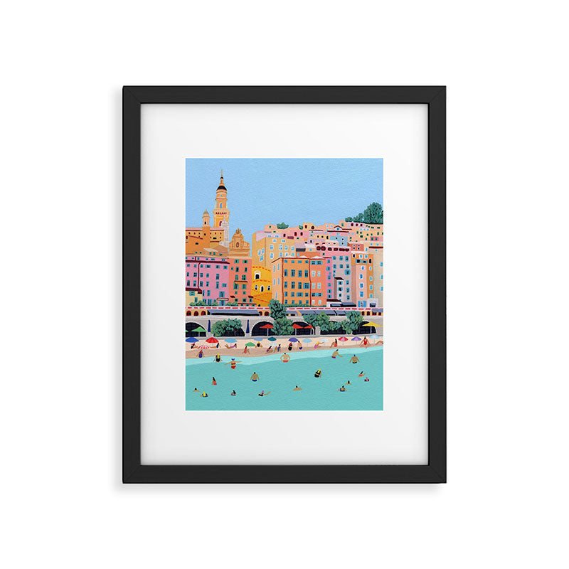 Menton - Original painting of France - Beach art - French Riviera Framed Art Print Gallery Image 5