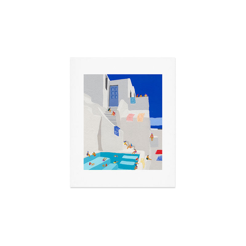 Santorini Greece swimming pool summer vacation Europe travel poster - "Santorini Sun" Art Print Gallery Image 1