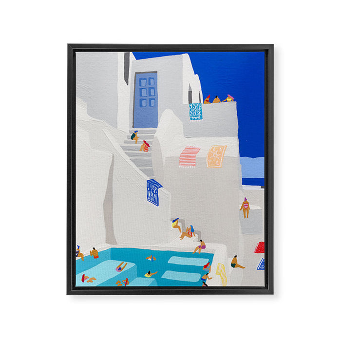Santorini Greece swimming pool summer vacation Europe travel poster - "Santorini Sun" Framed Canvas Print Gallery Image 1