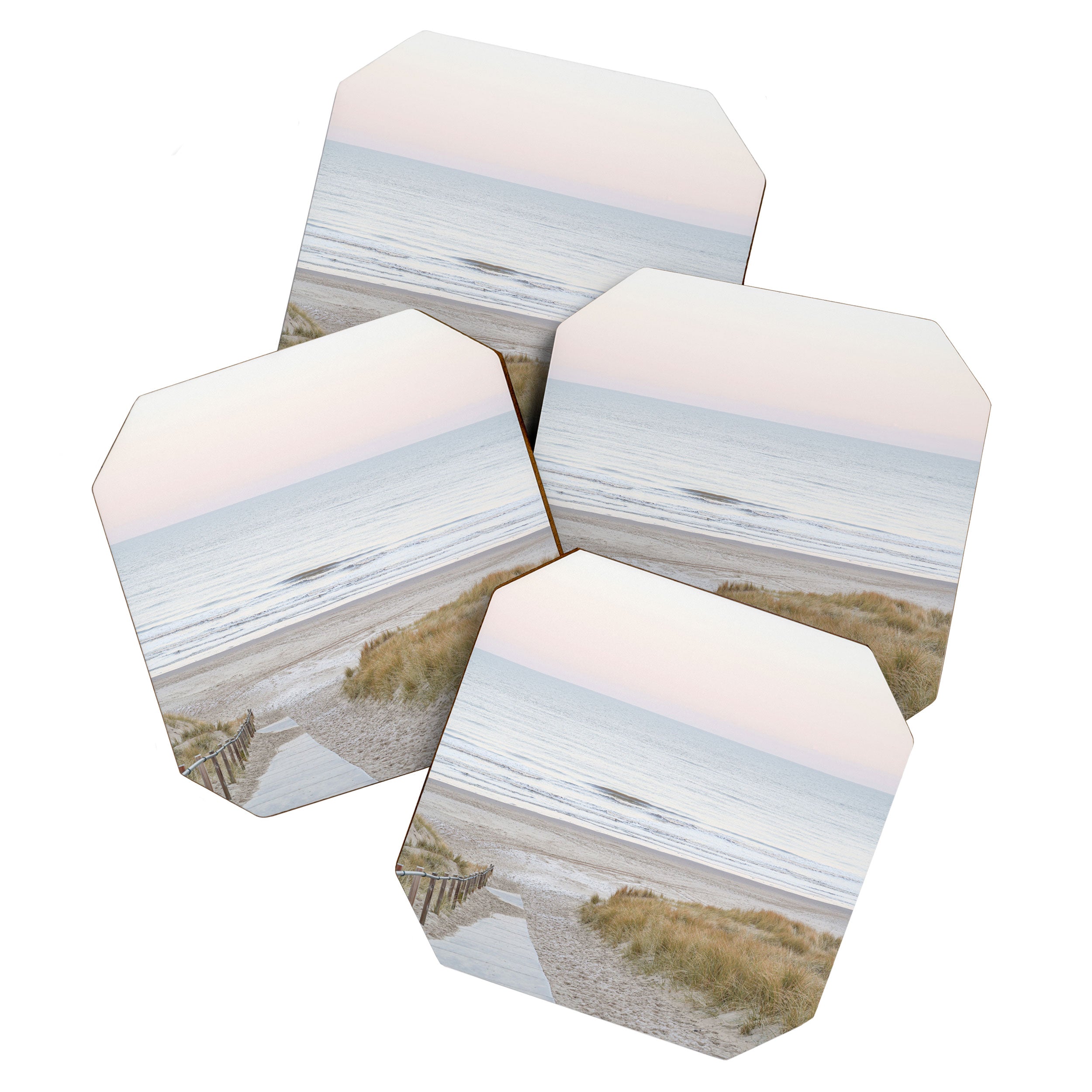 Beach Walk At Sunrise Photo | Dutch Coast Travel Photography Art Print | Egmond Aan Zee Holland In Pastel Colors Coaster Gallery Image 1