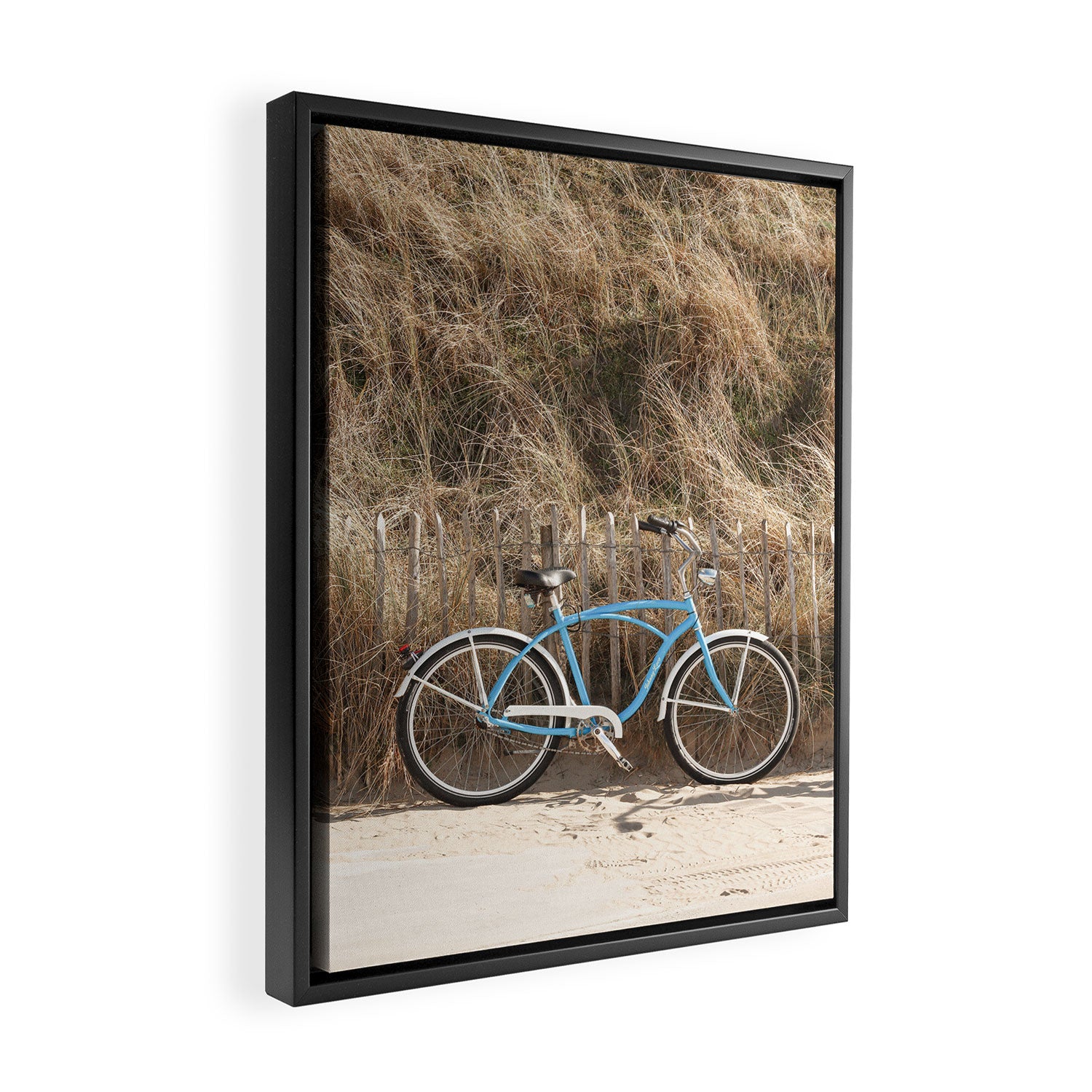Blue Beach Bike In Holland Photo | Dutch Grass Dunes Summer Holiday Art Print | Europe Travel Photography Framed Canvas Print Gallery Image 2