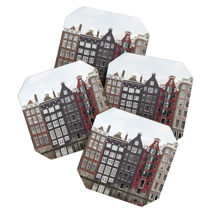 Buildings In Amsterdam City Picture | Dutch Canals Colorful Architecture Art Print | Europe Travel Photography Coaster Gallery Image 1