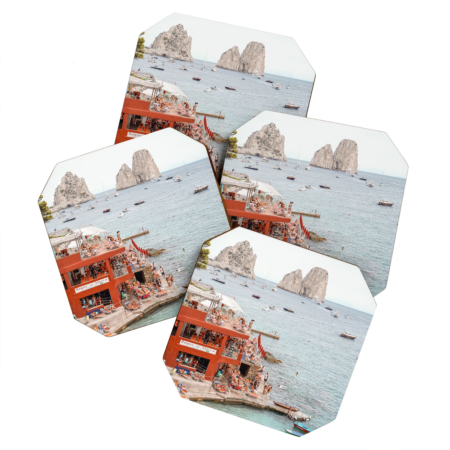Capri Island Summer Photo | Bagni di Maria Beach Club Art Print | Italy Landscape Travel Photography Coaster Gallery Image 1