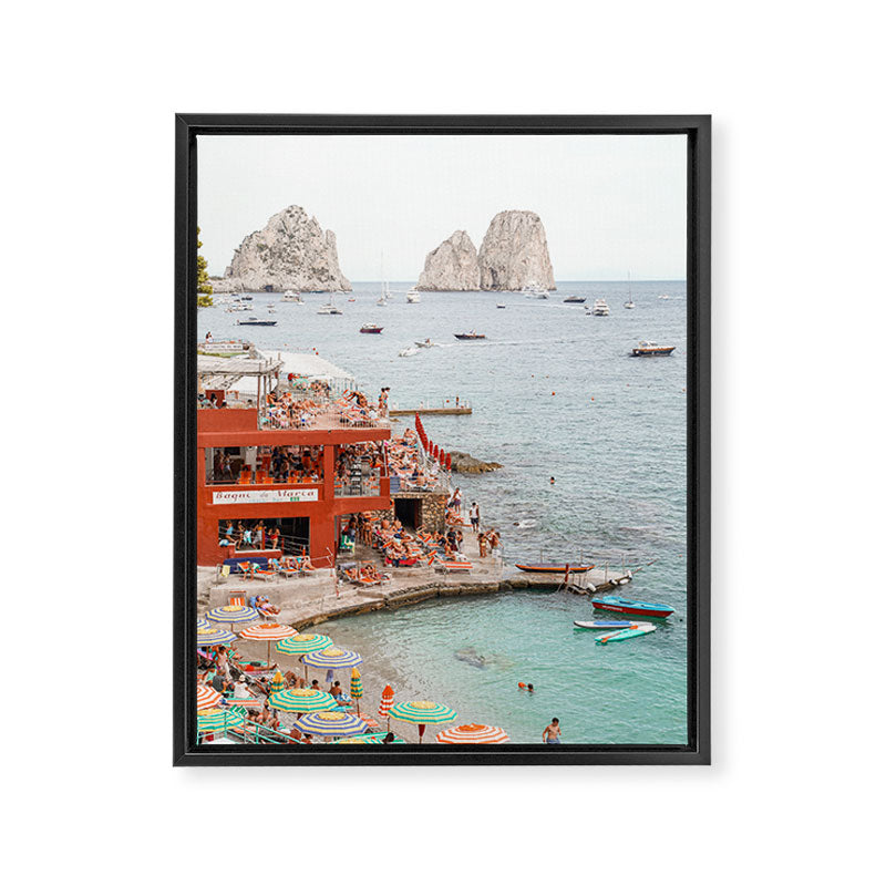 Capri Island Summer Photo | Bagni di Maria Beach Club Art Print | Italy Landscape Travel Photography Framed Canvas Print Gallery Image 6