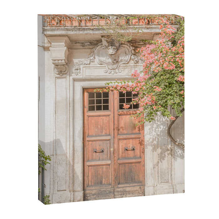 Floral Entry In Rome | Front Door Collection Travel Photography Art Print | Pink Summer Flowers In Italy Canvas Print Gallery Image 1