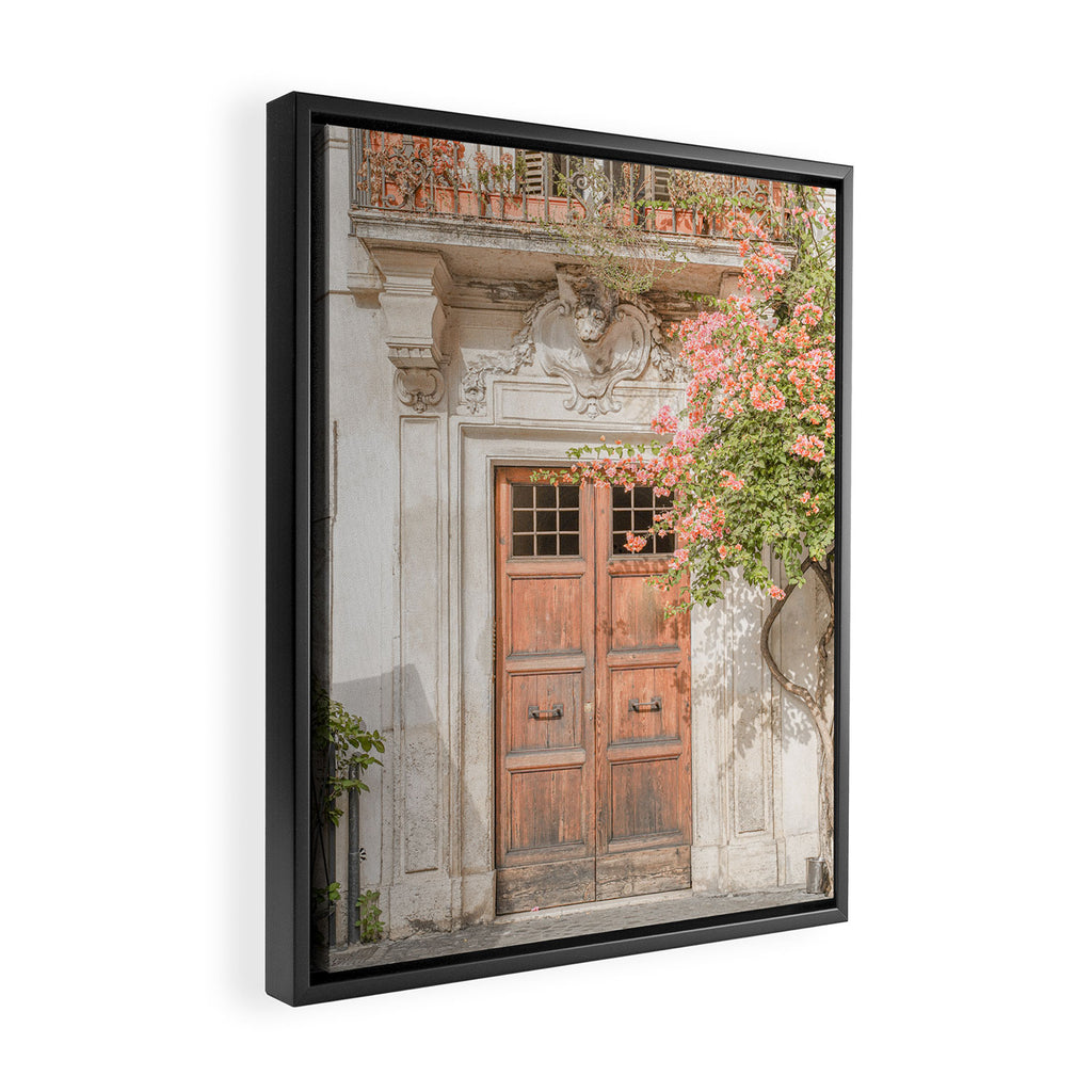 Floral Entry In Rome | Front Door Collection Travel Photography Art Print | Pink Summer Flowers In Italy Framed Canvas Print Gallery Image 2