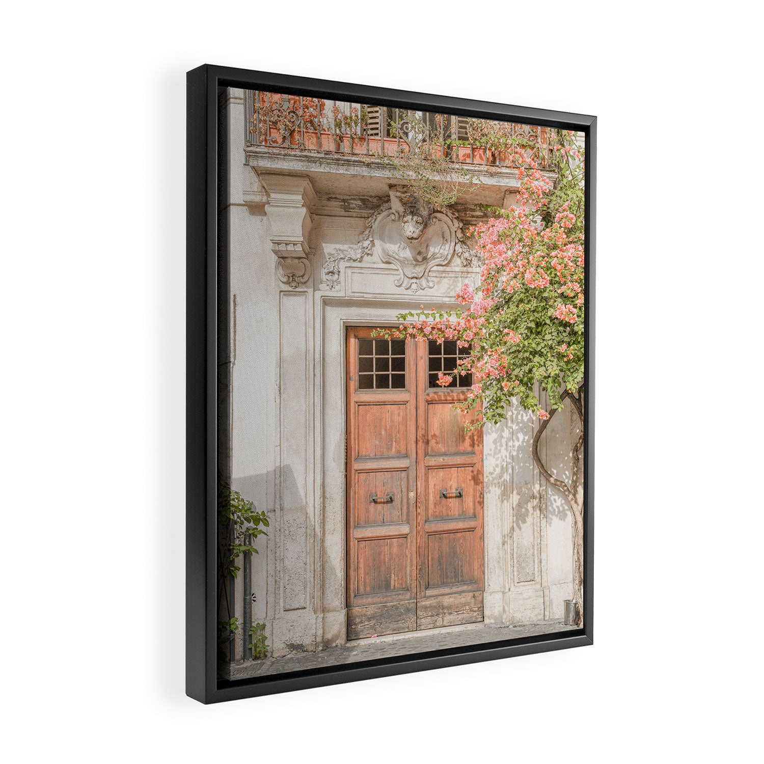 Floral Entry In Rome | Front Door Collection Travel Photography Art Print | Pink Summer Flowers In Italy Framed Canvas Print Gallery Image 2