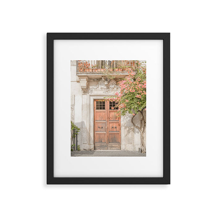Floral Entry In Rome | Front Door Collection Travel Photography Art Print | Pink Summer Flowers In Italy Framed Art Print Gallery Image 1