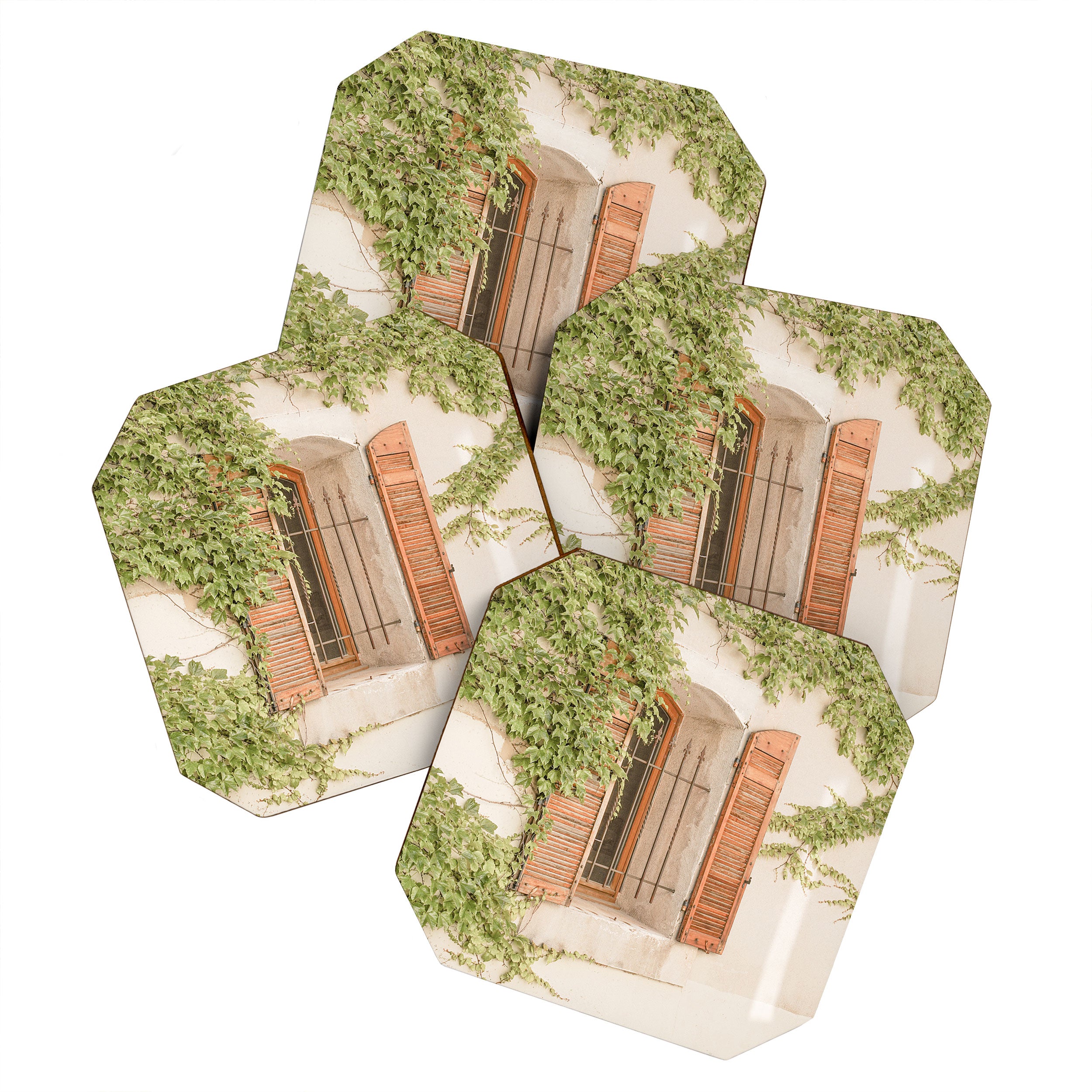 French Window Shutters Photo | Botanical Summer Art Print from Lyon | France Travel Photography Coaster Gallery Image 1
