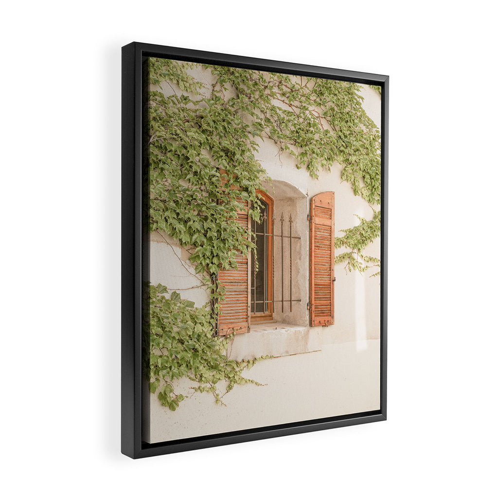 French Window Shutters Photo | Botanical Summer Art Print from Lyon | France Travel Photography Framed Canvas Print Gallery Image 2
