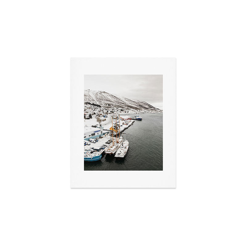 Harbor In Norway Snow Photo | Winter In Norway Boats And Mountains Art Print | Travel Photography Art Print Gallery Image 1