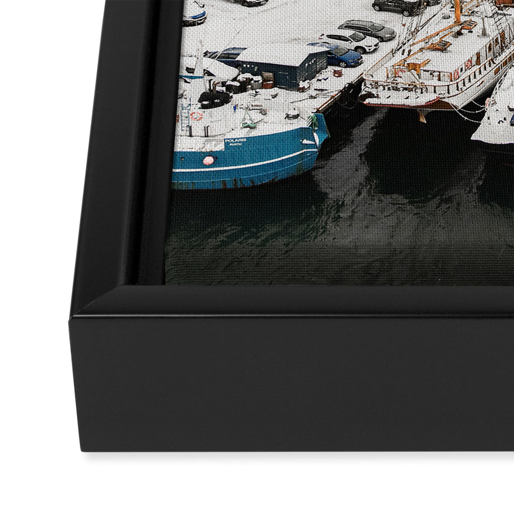 Harbor In Norway Snow Photo | Winter In Norway Boats And Mountains Art Print | Travel Photography Framed Canvas Print Gallery Image 3