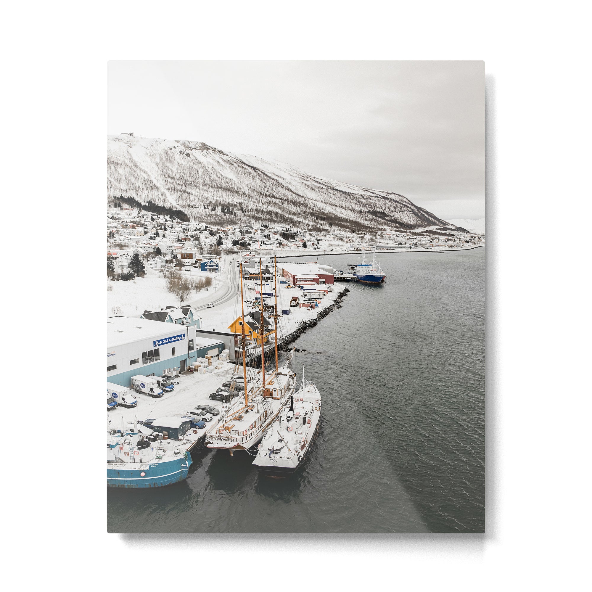 Harbor In Norway Snow Photo | Winter In Norway Boats And Mountains Art Print | Travel Photography Metal Print Gallery Image 4