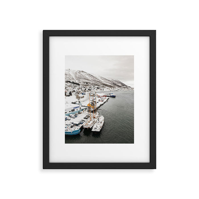 Harbor In Norway Snow Photo | Winter In Norway Boats And Mountains Art Print | Travel Photography Framed Art Print Gallery Image 1