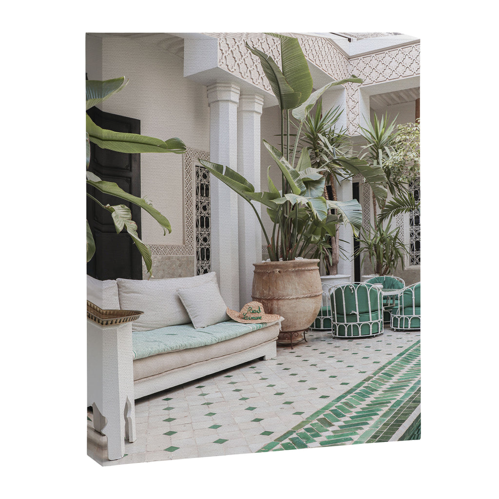Moroccan Riad In Marrakech Photo | Arabic Interior Design Art Print | Green Tropical Travel Photography Canvas Print Gallery Image 6