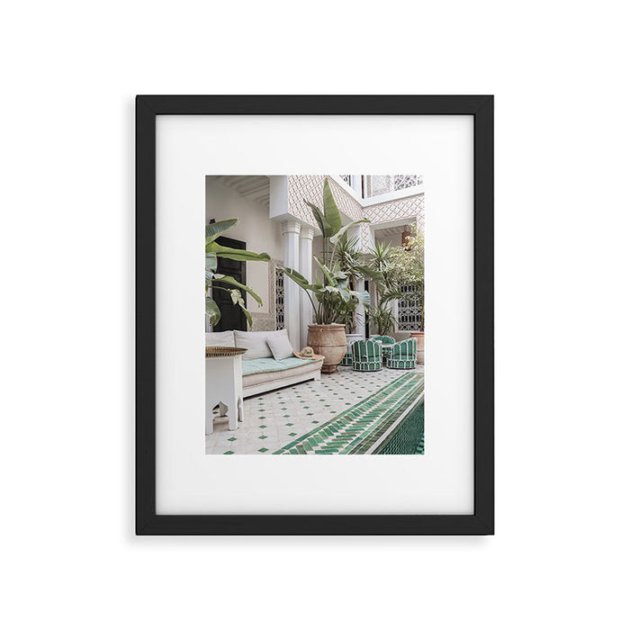 Moroccan Riad In Marrakech Photo | Arabic Interior Design Art Print | Green Tropical Travel Photography Framed Art Print Gallery Image 1