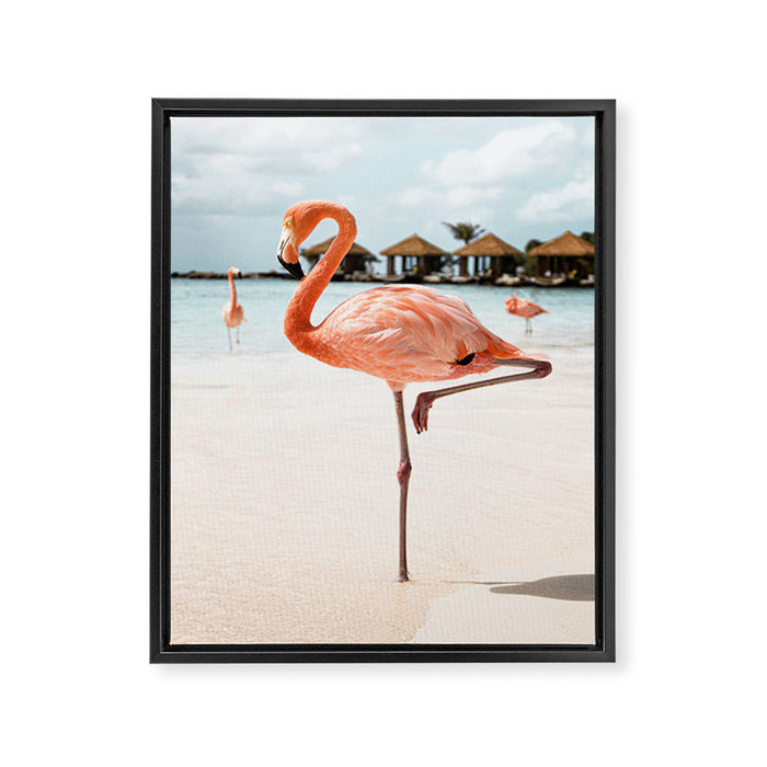 Pink Flamingo Beach Summer Photo | Aruba Tropical Island Art Print | Caribbean Travel Photography Framed Canvas Print Gallery Image 1