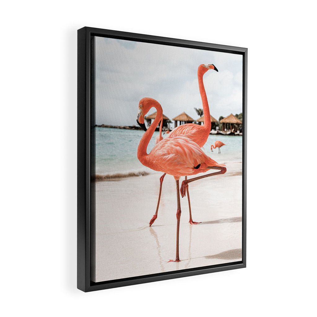 Pink Flamingos On Aruba Island Art Photo | Caribbean Beach Wall Print | Tropical Travel Photography Framed Canvas Print Gallery Image 2